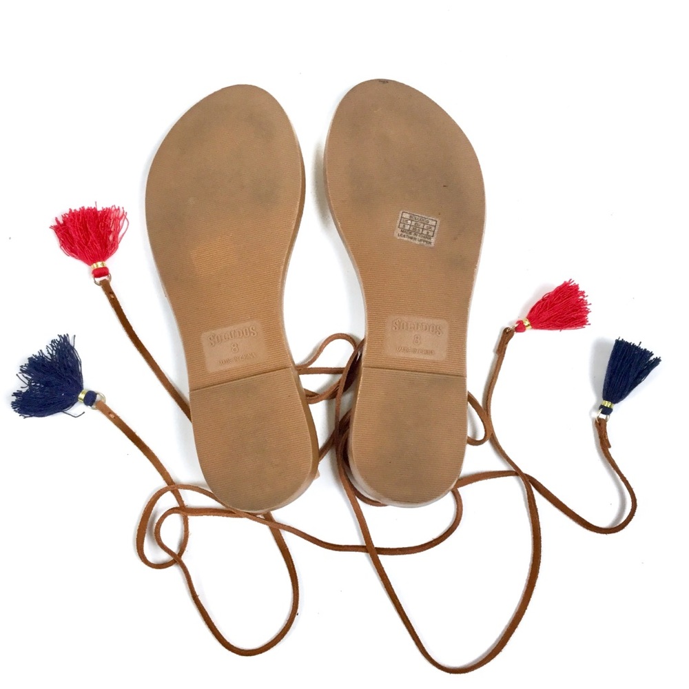 SOLD Soludos Tassel Lace Up Tan Leather Sandals 8 - Picture 8 of 8
